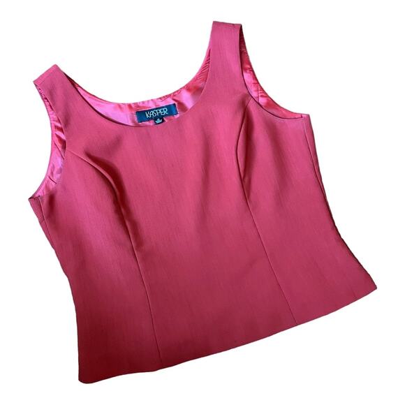 90s Vintage Kasper Red Cropped Tank Blouse Size 12 Side Zip Scoop Neck Coquette - Picture 13 of 15